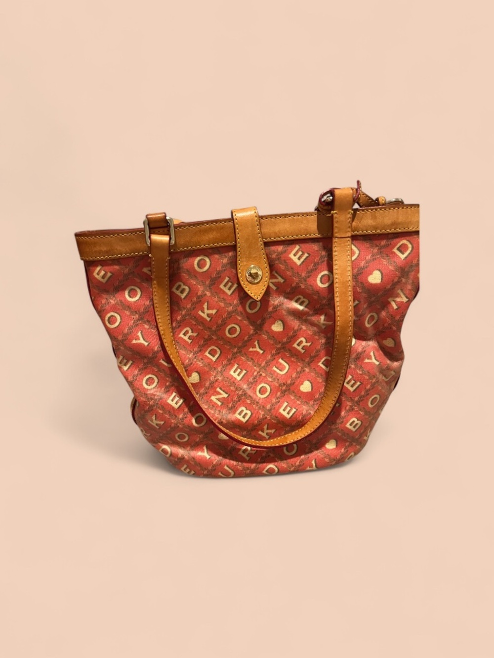 Dooney & Bourke Pink Canvas Heart Logo Tote Bag Leather Trim Anniversary Style - Picture 2 of 16